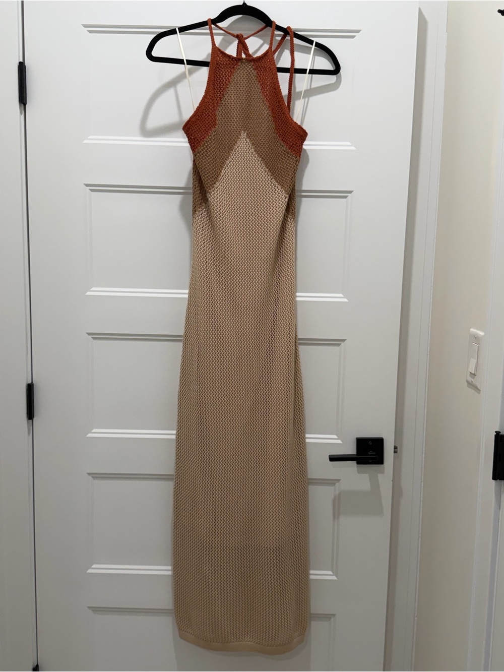 Sleeveless Knit Maxi Dress in Rust and Beige